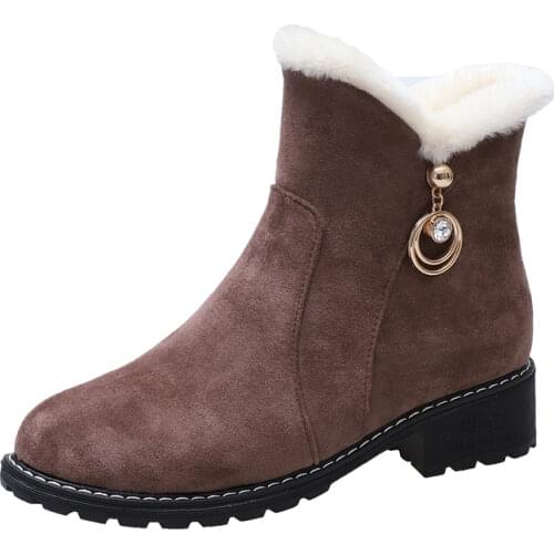 Womens Solid Color Square High Heels Zipper Suede Warm Snow Boots Round Head Suede Side with Snow Boots 2019 New