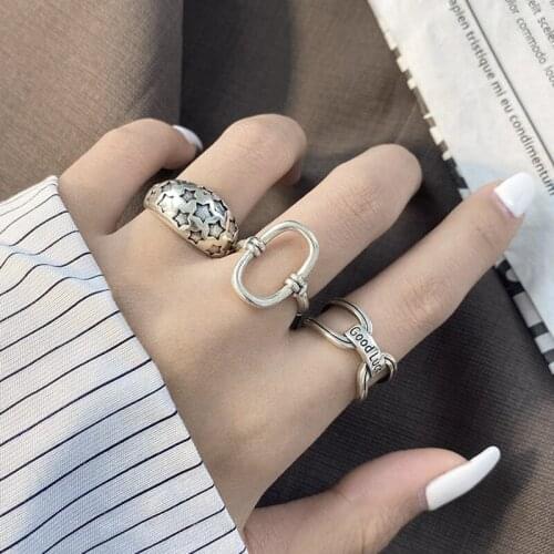 Morivovog 925 Sterling Silver Openwork Vintage Rings for Women Good Luck Star Korea Geometry Thick Punk Rings Minimalist Jewelry