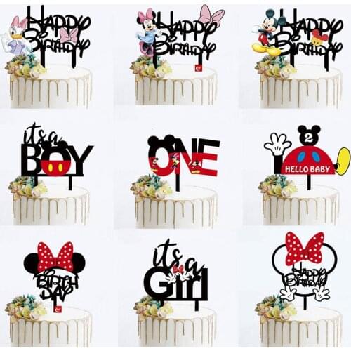 1Pcs Red Mickey Minnie Mouse Cake Toppers Pick Kids Birthday Party Supplies Wedding Cake Flag Decorations Baby Shower Girl Gift
