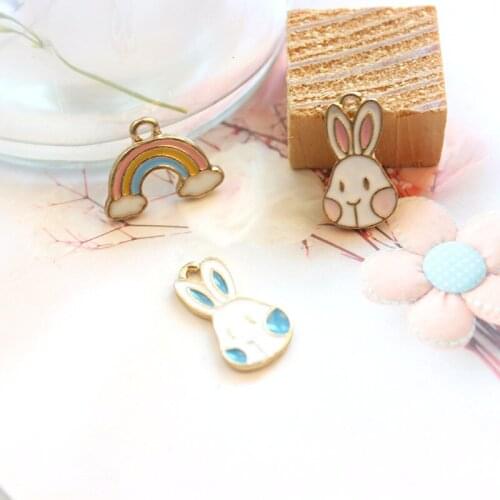 10pcs/Lot Rabbit Rainbow Diy Handmade Oil Enamel Charms Design for Jewelry Making Earring Bracelet or Necklace