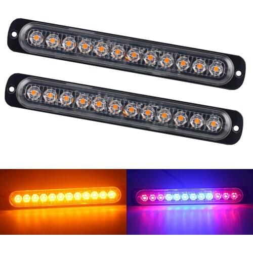 2pcs 12 LED Strobe Lights Emergency Orange Flashing Light Beacon Yellow Amber Warning Light 12V 24V Stroboscopes For Auto DRL