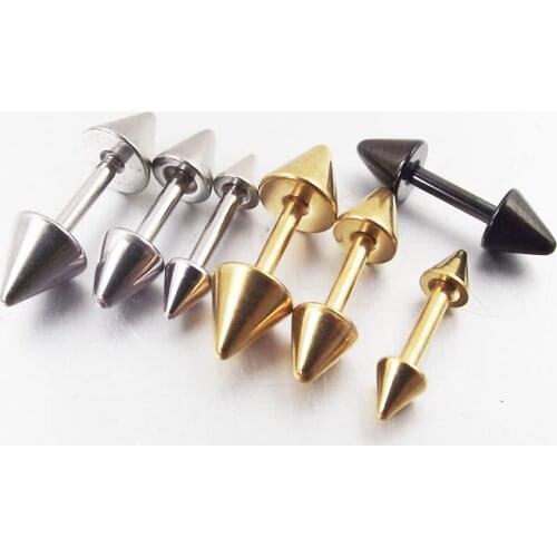 2 Pieces 16G Straight Barbell Stainless Steel Earring Stud Spike Ear Tragus Body Piercing Nipple Ring Men Women