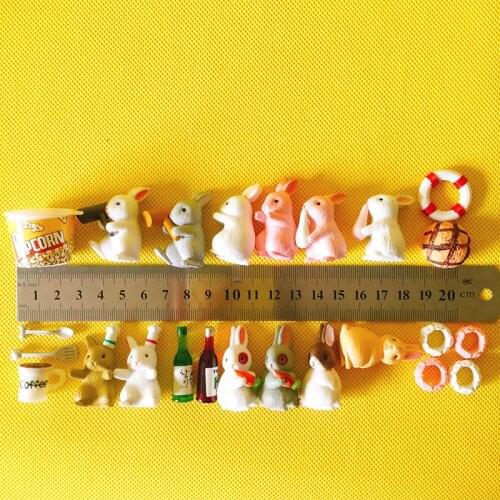 24 Pcs rabbit/bunny/fairy garden gnome animals/moss terrarium home desktop decor/bonsai/doll house/miniatures/diy supplies