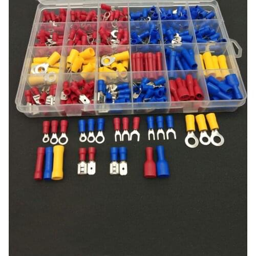 380Pcs 24value Assorted Insulated Electrical Wire Terminals Crimp Connector Spade Butt Ring Fork Set #4 to 1/4"