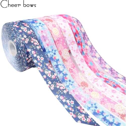 5Y/lot 38mm Flowers Printed Grosgrain Ribbon Fashion Fabric DIY Hairbows Accessories Home Textile Ribbons Gifts Packing Wrapping