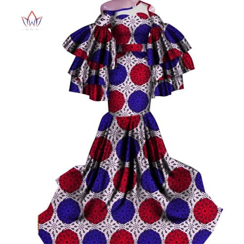 Bintarealwax Africa Dresses Dashiki Real Wax Print Traditional African Clothing Fishtail and Ground Clothing Women WY4336