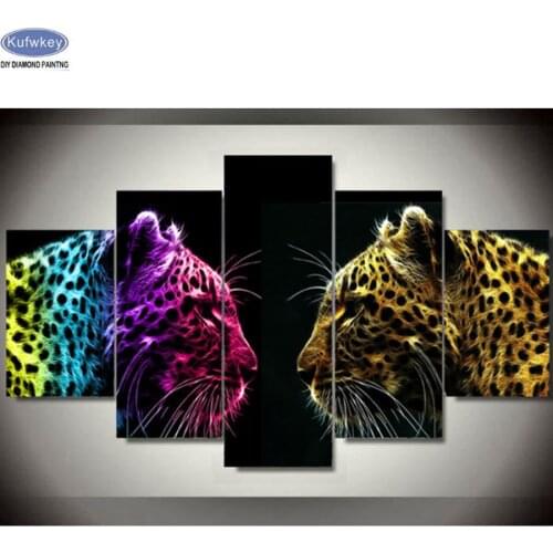 5pcs Diamond Embroidery sale,two Leopard DIY 5D Diamond Painting Cross Stitch kits Needlework Full Rhinestones Home Decoration