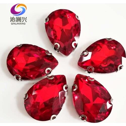 Anti hook Red color DR shape High quality Glass Crystal flatback sew on rhinestones with ,Diy Clothing accessories SWSD06