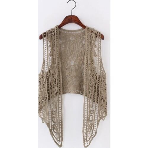 Asymmetric Open Stitch Cardigan Summer Beach Boho Hippie People Style Crochet Knit Embroidery Blouse sleeveless Vest 2021