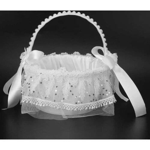 Flower Lace Basket White Romantic Bridesmaid Flower Basket Candies Container Wedding Ceremony Decoration