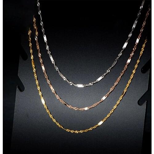 Pure Solid 18K Gold Necklace Women Luck Special Singapore Link Chain 1mmW 16" 18" (18K Yellow / Rose / White / Multi-tone Gold)