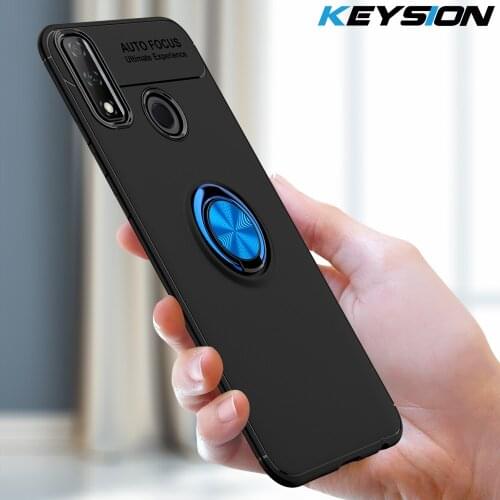 KEYSION Luxury Metal Ring Case for Huawei Huawei Y8S Soft Silicone Matte Shockproof Phone Back Cover for Huawei Y8S