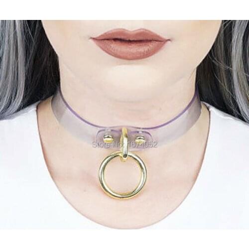 Choker Punk Pastel Goth 100% Handcrafted Hanging O Round Gold Collar Clear PVC Transparent Necklace