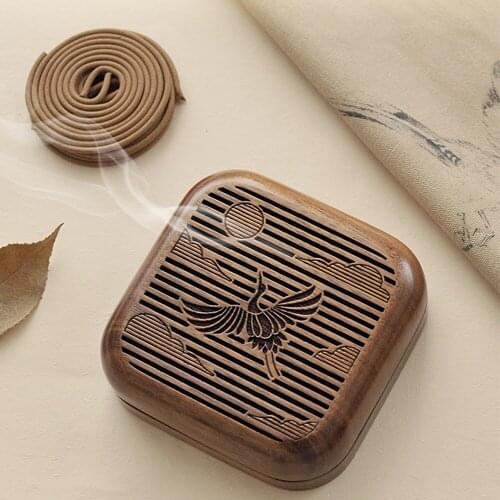 Chinese Style Wooden incense Burner Coil Sticker Holder Cloud crowned Crane Birds plum ginkgo deer Aromatherapy Plate Home Decor