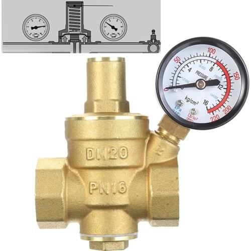 DN20 3/4" Brass Water Pressure Reducing Valve Maintaining Valves Regulator Reducer Relief Valves With Gauge Meter 85*63mm