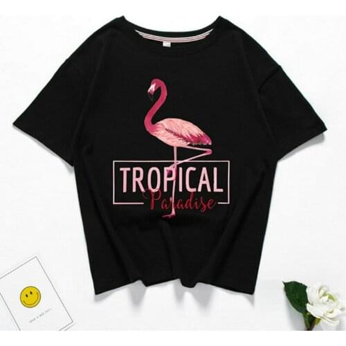 100% Cotton T-shirt Women Short Sleeve Print Flamingo Sexy Club Top Elastic Tshirts Big Size Streetwear