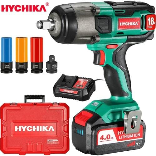 18V Cordless Impact Wrench HYCHIKA 350 Ft-lbs Torque Impact Wrench for Automotive Maintenance Carrying Case Battery Power Tool