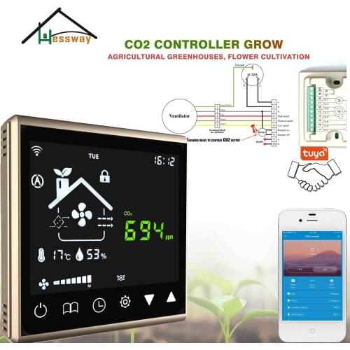 HESSWAY CO2 Concentration Controller Grow Release Gas Carbon Dioxide for Edible Mushroom Greenhouse Work TUYA WIFI