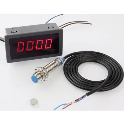 Red RPM Speed Meter+Proximity Switch NPN 12V 9999RPM ANENG 4 Digital LED Tachometer Work Powerful And Free Shipping