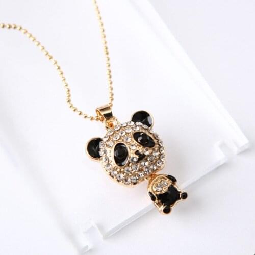 2020 Hot-selling Cute Rhinestone Panda Pendant Necklace for Women Crystal Sweater Necklaces Jewelry Accessories Christmas Gift