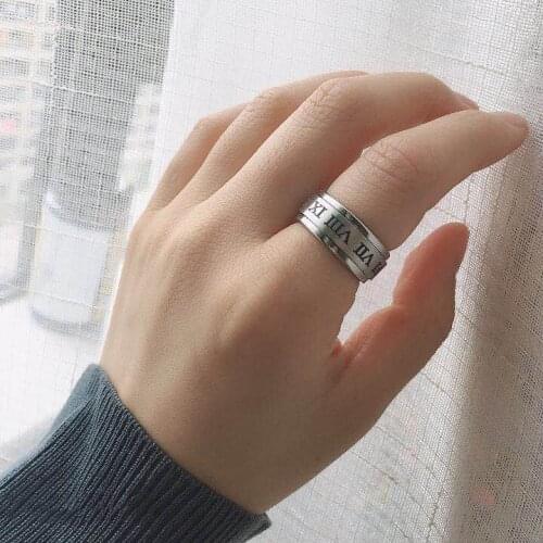 MANGOSKY 8mm Rotated Titanium Ring for Men and Women Roman Numerals Personalized Rings Customize Engraved Ring