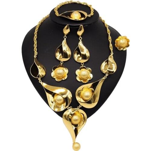 Yulaili Fashion Dubai Gold Jewelry Sets Bridal Wedding Pendant Necklace Earrings Bracelet Ring Ethiopia Jewelery Set Gifts