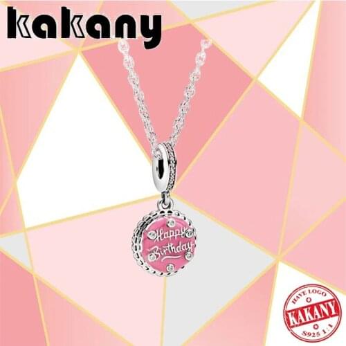 100% S925 Sterling Silver Pink Birthday Pendant Necklace Set Original Diy Jewelry, Suitable For Gifts For Broken Egg Day