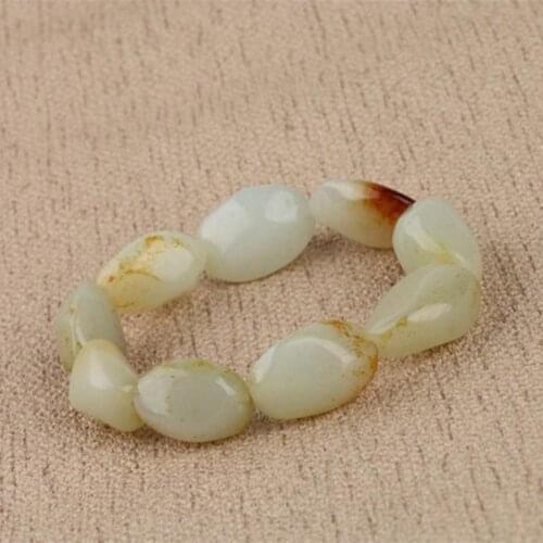 Natural Xinjiang Hetian Jade Raw Stone Bracelet White Jade Seed Material Handstring Red Skin Seed Material Bracelet
