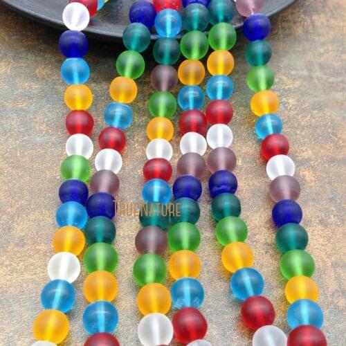 Wholesale Full Strands Loose Beads Rainbow Matte Round Glass Beads Jewelry Making Design In 10 mm BE5559