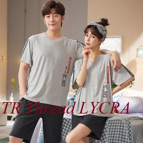 Pullover Short Sleeve Shorts Pants Pajama Couple short sleeve shorts Lover Sleepwear Cozy Nightwear Pyjamas TR Thread LYCRA NLZM