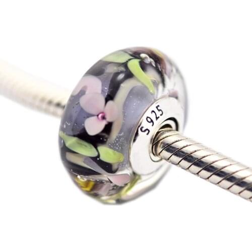 QANDOCCI 925 Sterling Silver Jewelry Enchanted Garden Murano Glass Charms Original Beads Fits Bracelets For Jewelry Making