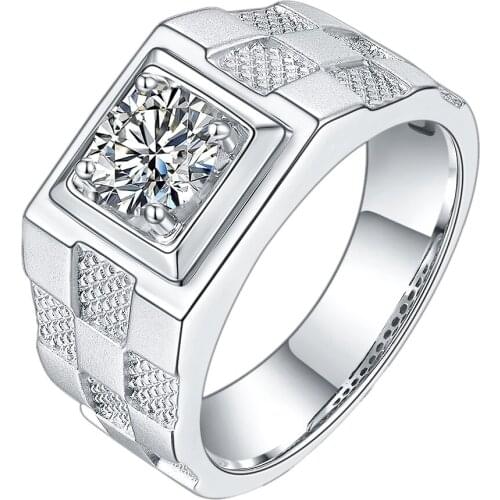 P&Y 925 Sterling Silver Moissanite Ring For Men 1.0Ct 6.5mm D Color Moissanite Diamond Mens College Graduation Ring