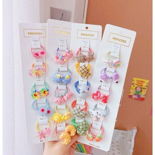 10pcs Cute Baby Girls Elastic Hair Bands Cartoon Unicorn Rainbow Hair Gum Toddler Hair Ties Rope Rubber Scrunchies Headwear