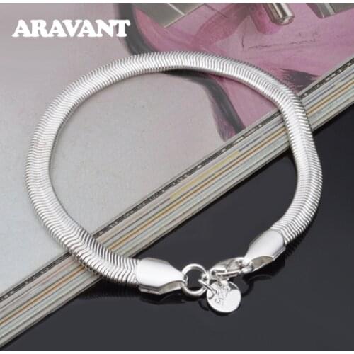 925 Sterling Silver Snake Chain Women Bracelet&Bangle Luxury Jewelry