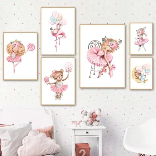 Pink Girl Bear Flamingo Rabbit Cat Balloon Wall Art Canvas Painting Nordic Posters And Prints Wall Pictures Baby Kids Room Decor