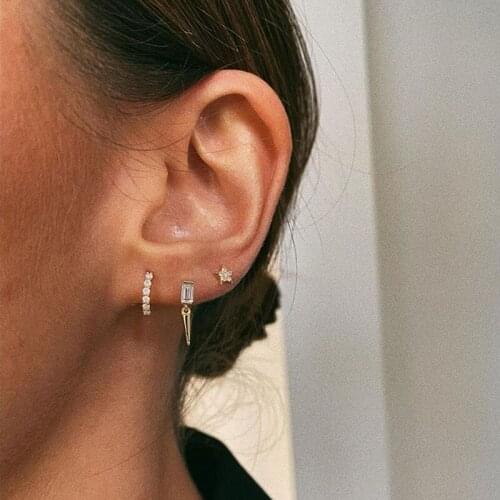 925 sterling silver micro pave cz dangle earring high quality spike rivet charm baguette cz simple geometric fashion jewelry