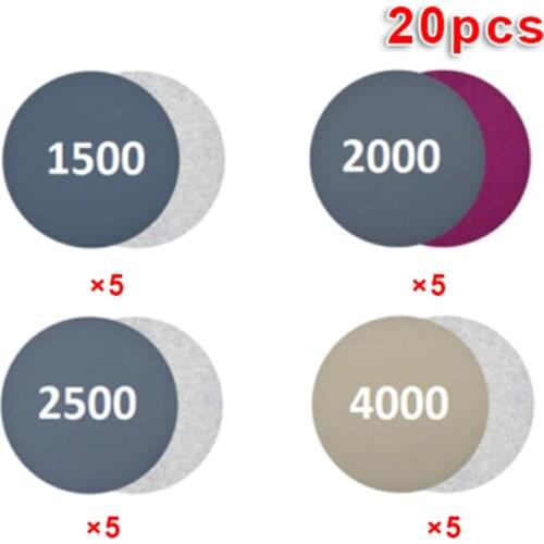 20pcs/set Wet/Dry 3 Inch 1500 2000 2500 4000 Grit Sand Paper Sanding Discs Tool High Cutting Strength Round Sand Disk Sand Sheet