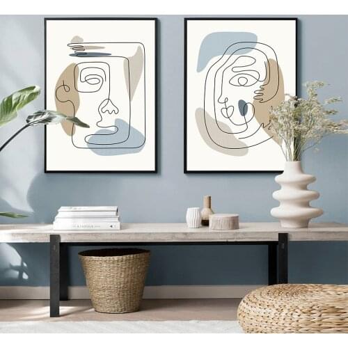 Modern Abstract Boho Style Face and Line Gallery Canvas Paintings Wall Art Prints Poster Picture Living Room Home Decor No Frame