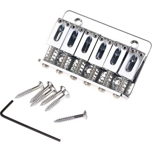 Musiclily 65mm 6 String Fixed Electric Guitar Hardtail Bridge, Chrome