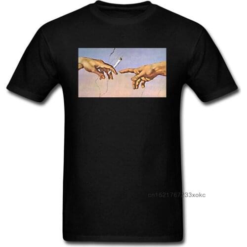 Swag T-shirt Men Michelangelo Painter T Shirt No Smoking Tees Mens 100% Cotton Black Retro Tshirt Graphic Hand Print Tops & Tees