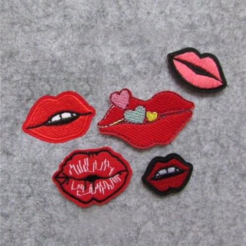High quality lips Patches For Clothing Iron On Embroidered Appliques DIY Apparel Accessories Patches For Clothing Fabric Badges
