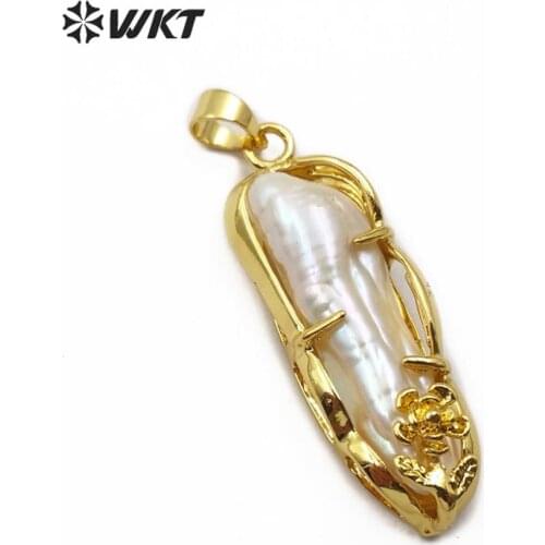 WT-JP160 Wholesale Custom! natural baroque peanut shape pearl Pendant Gold sliver Trim Connector women summer beach Jewelry