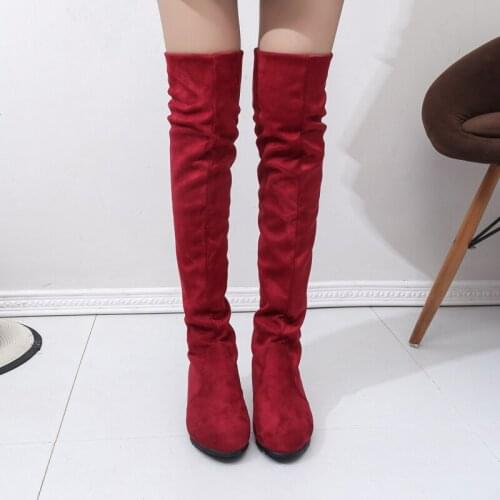 Shoes Woman High Boots Shoes Fashion Women Over The Knee Boots Autumn Winter Flock Botas Thigh High Boots Ladies Botas Mujer