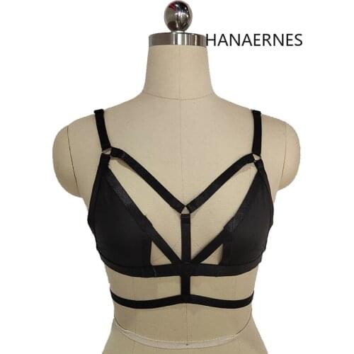 HANAERNES Womens Black Hollow Lace Small Flower Sling Belt Support Bra Soft Comfortable Elasticity Adjustable Size Dance Wear