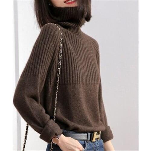 Fall Winter Womens Sweater Turtleneck Pullovers Solid Stretch Striped Sweater Korean Top Casual Knitted Bottoming Clothes Khaki
