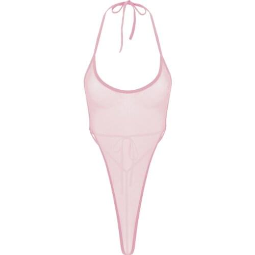 Women One-piece See-through Sheer Mesh Sexy Lingerie Halter Backless Teddies Babydolls High-cut Thong Leotard Bodysuit Nightwear