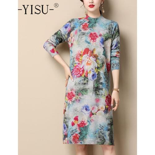 YISU Winter Women Dresses Half turtleneck Slim Fashion Knitted pullover Dress Long sleeve Warm Casual Female Thick Jumper Dresse