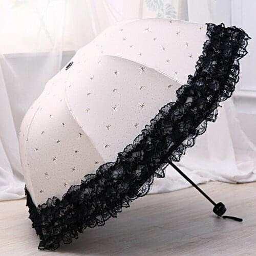 Cartoon Umbrellas Female Men 3 Folding Girl Windproof Lace Black Ladies Parasol Women Outdoor UV Protection Sun Umbrella B65