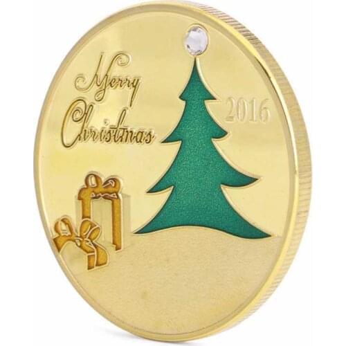 2016 Merry Christmas Tree Deer Gold Plated Commemorative Challenge Coin Token home decoration accessories