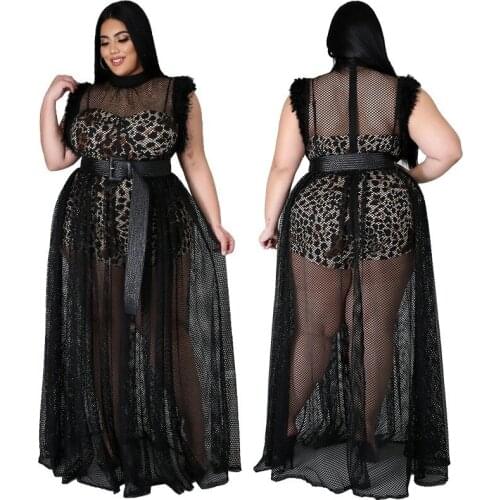 2021 L-4XL Plus Size Womens Clothing African Fashion Dress Spring Autumn See Through Sleeveless Maxi Dress Big Size